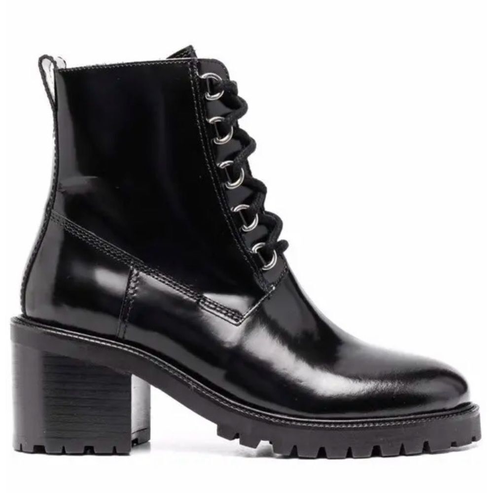 Maje Glossed Leather Lace-Up Combat Boots